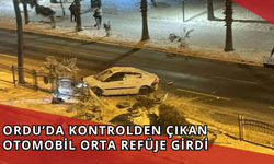 Ordu’da Kontrolden Çıkan Otomobil Orta Refüje Girdi