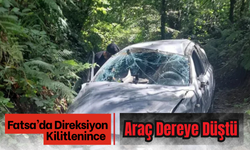Fatsa’da Direksiyon Kilitlenince Araç Dereye Düştü