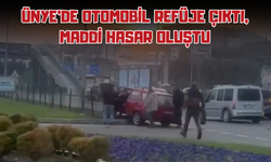 Ünye’de Otomobil Refüje Çıktı, Maddi Hasar Oluştu