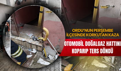 Ordu’nun Perşembe İlçesinde Korkutan Kaza: Otomobil Doğalgaz Hattını Koparıp Ters Döndü