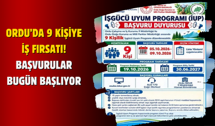 Ordu’da 9 Kişiye İş Fırsatı! Başvurular Bugün Başlıyor
