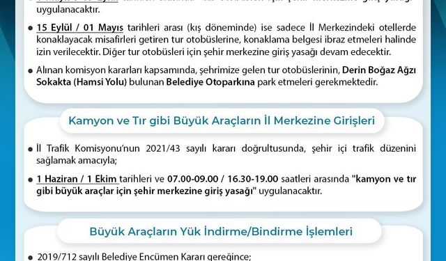 Sinop’ta tur otobüslerinin şehir merkezine girişine yasak