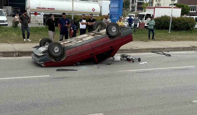 Takla atan araçtaki 2 kişi yaralandı