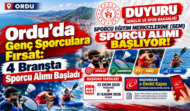 Ordu’da Genç Sporculara Fırsat: 4 Branşta Sporcu Alımı Başladı