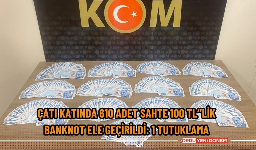 Ordu’da çatı katında 610 adet sahte 100 TL’’lik banknot ele geçirildi: 1 tutuklama