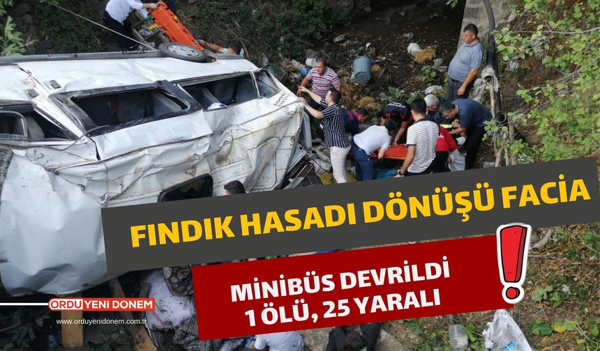 Fındık Hasadı Dönüşü Facia: Minibüs Devrildi;1 Ölü, 25 Yaralı