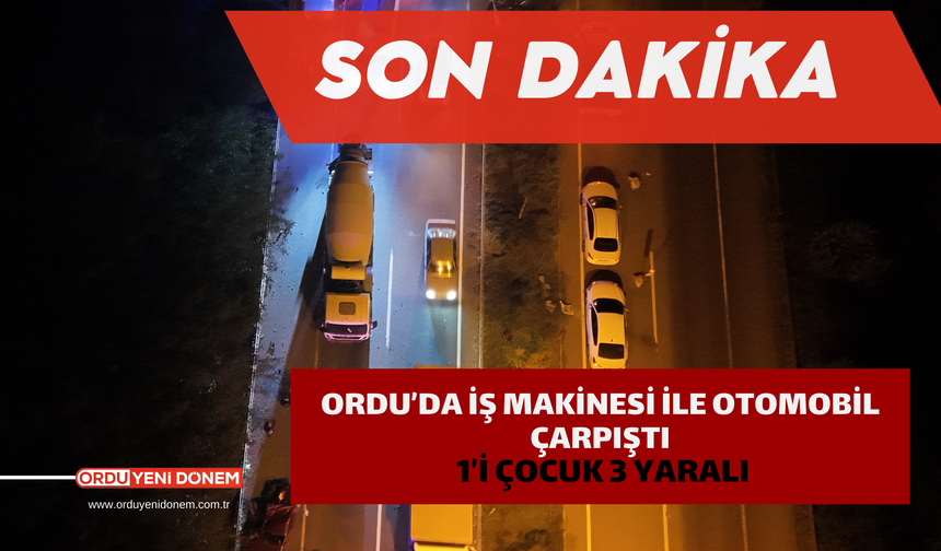 Ordu’da iş makinesi ile otomobil çarpıştı: 1’i çocuk 3 yaralı