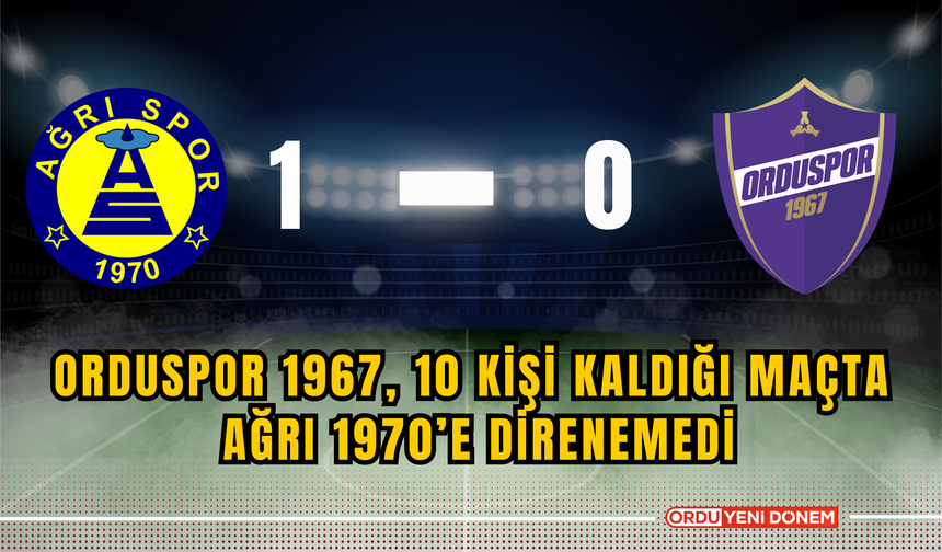 Orduspor 1967, 10 Kişi Kaldığı Maçta Ağrı 1970’e Direnemedi