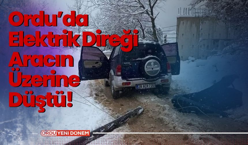 Ordu’da Elektrik Direği Aracın Üzerine Düştü!