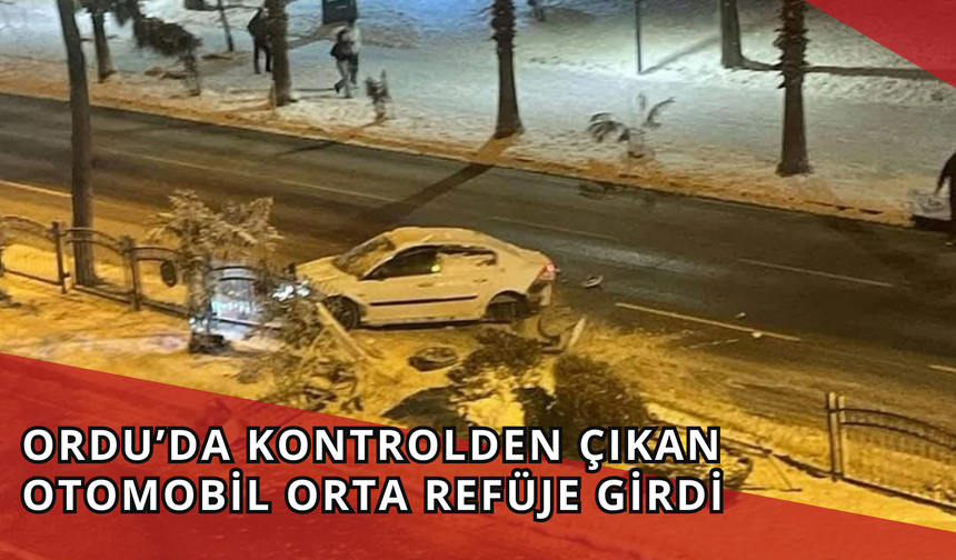 Ordu’da Kontrolden Çıkan Otomobil Orta Refüje Girdi