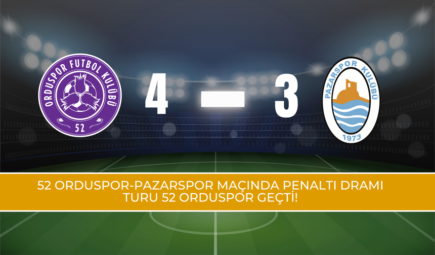 52 Orduspor-Pazarspor Maçında Penaltı Dramı: Turu 52 Orduspor Geçti!