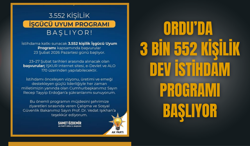 Ordu’da 3 Bin 552 Kişilik Dev İstihdam Programı Başlıyor