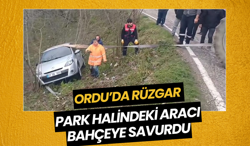 Ordu’da Rüzgar, Park Halindeki Aracı Bahçeye Savurdu
