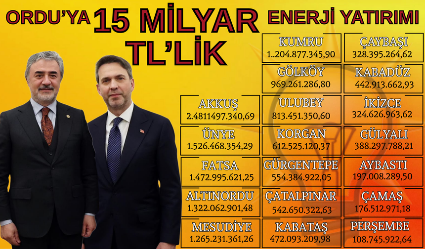 Milletvekili Hamarat Duyurdu: Ordu’ya 15 Milyar TL’lik Enerji Yatırımı