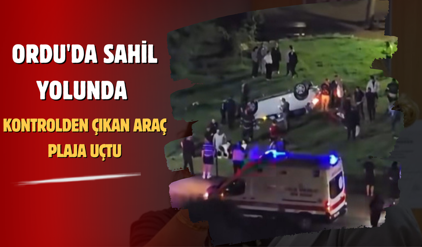 Ordu'da Sahil Yolunda Kontrolden Çıkan Araç Plaja Uçtu